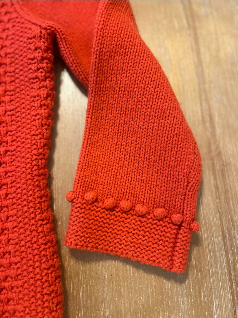 Boden 100% Wool Orange Cable Knit Pom Pom Cardigan - Size 10 - Picture 3 of 9